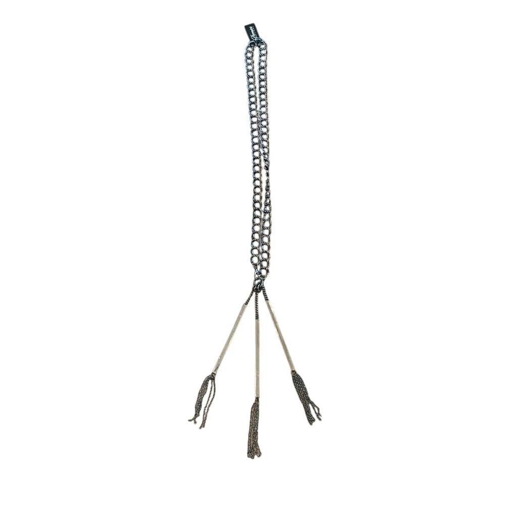 Premier Designs Into the Swing Necklace Gunmetal Tassel Pendant Edgy Grunge Goth